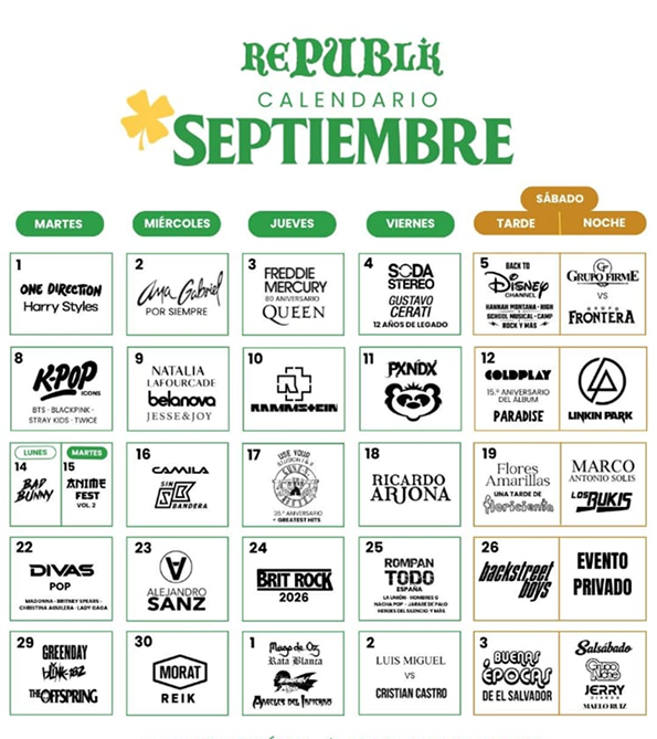 Cartelera de bar con música en vivo en San Salvador